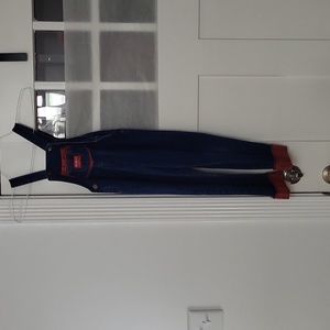 Oshkosh Overalls, size 5 girls,  blue jeans with red check cuffs.